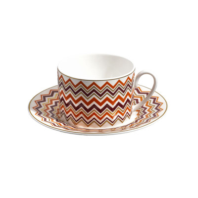 Missoni Tea Cup & Saucer ICONIC Set of 6 in Luxury Box diam. 3.3in, H 2.3in, cap. 7.5 oz, Saucer dim. 6in