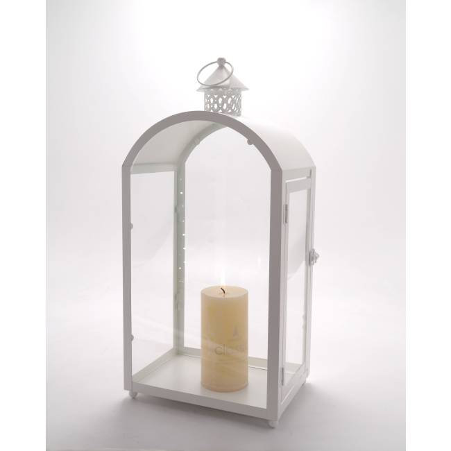White Arched Metal & Glass Lantern