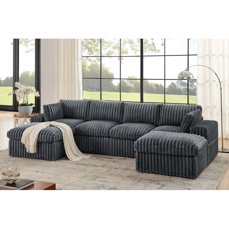 134'' Cloud-Velvet Modular Sectional, Dark Gray