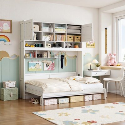 84.2" Queen Size Murphy Bed with Storage - Wall-Mounted Space Saving Design