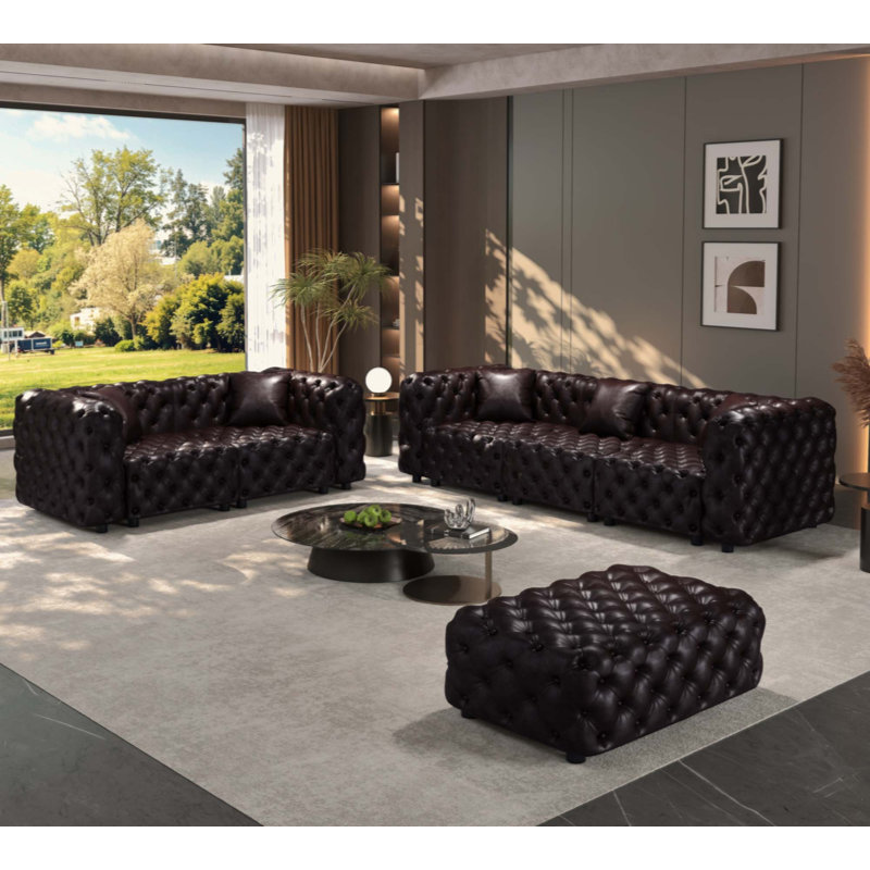 Ensemble de canapé moderne, canapé modulaire rembourré en similicuir avec conception touffetée à la main pure, combinaison multiple pour le salon