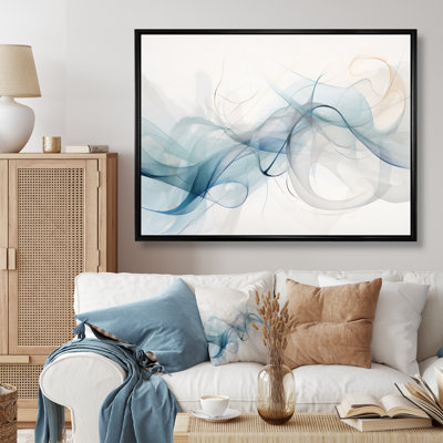 White Grey Line Art Abstract Calligraphy - Line Art Framed Prints