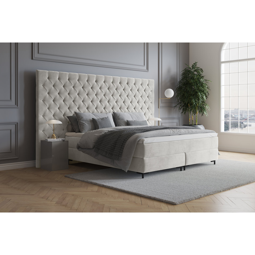 Echtes Boxspringbett Ajala mit Premium Visco Topper, mit Samtstoff bezogen