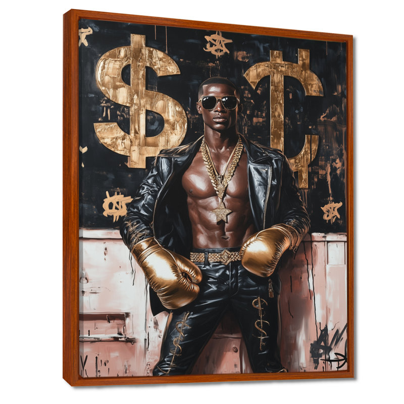 «Boss Fighter», impression d'art mural «American Man», Toile avec cadre flottant brun, H 20 po x l 12 po x P 1 po