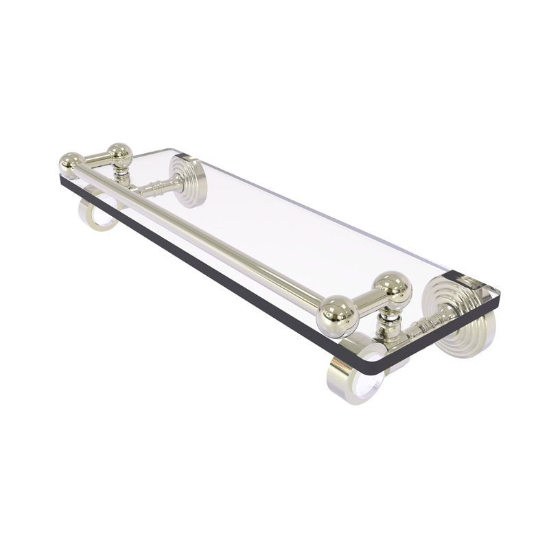 Jarrell Glass Bracket Shelf with Towel Bar, Polished Nickel, 3.5" H x 16" W x 5.5" D