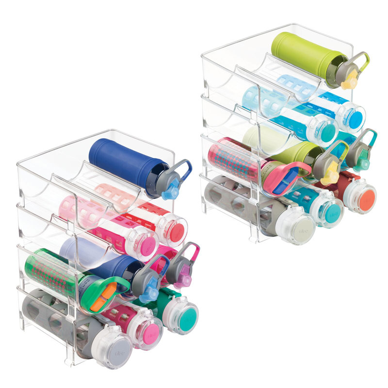 mDesign Plastic Stackable Water Bottle Storage Organizer Rack - 8 Pack, Clear