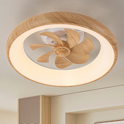 Ventilateur de plafond intelligent 20 po à DEL à grain de bois avec lumière et voix / application / télécommande