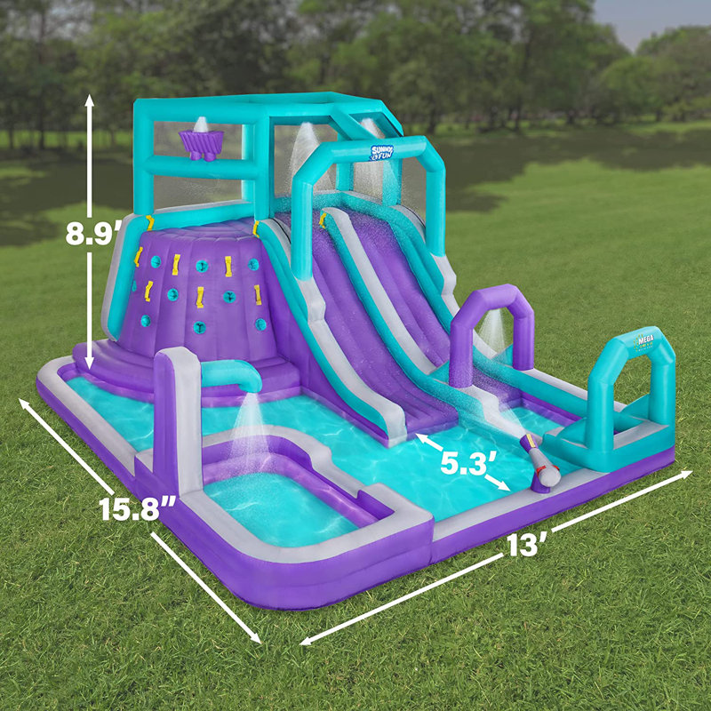Mega Purple and Teal Inflatable Water Slide Park