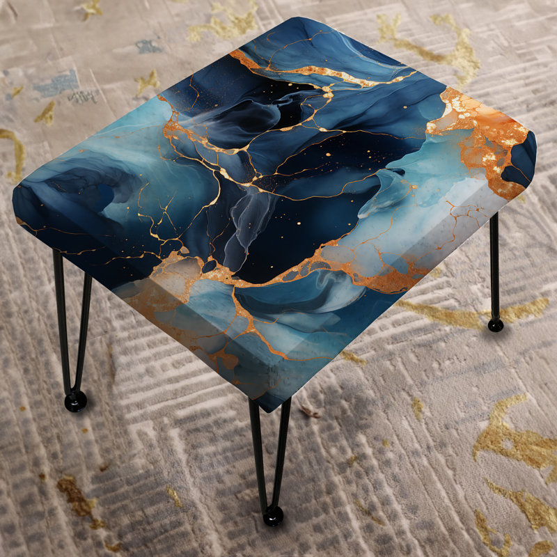 Blue And Gold Celestial Radiance Marble Bliss - Marble Rectangle Ottoman
