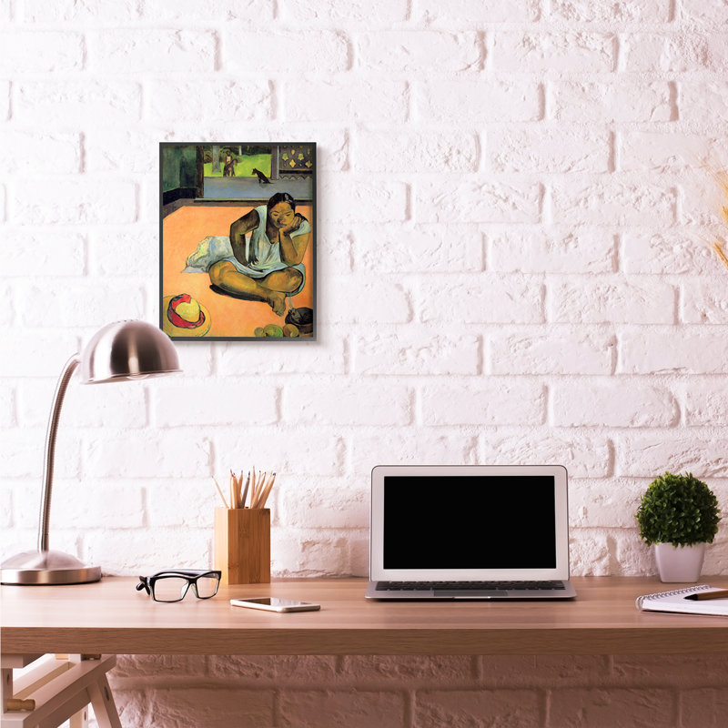 " Waiting Native Figures Classic " by Paul Gauguin, Midnight Black Framed Giclee, 20" H x 16" W x 1.5" D