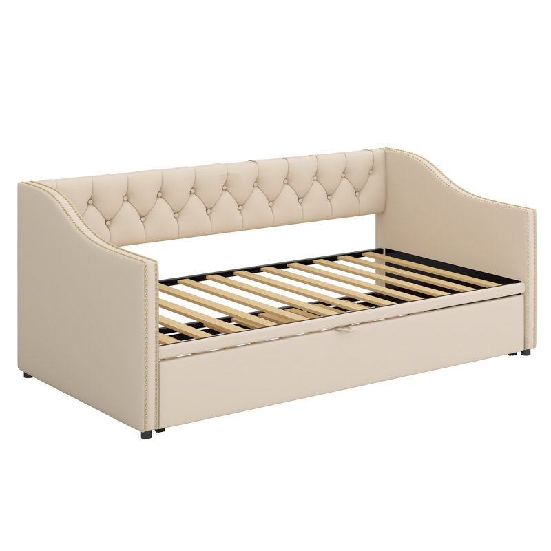 Lit de jour rembourré avec lit gigogne, Beige