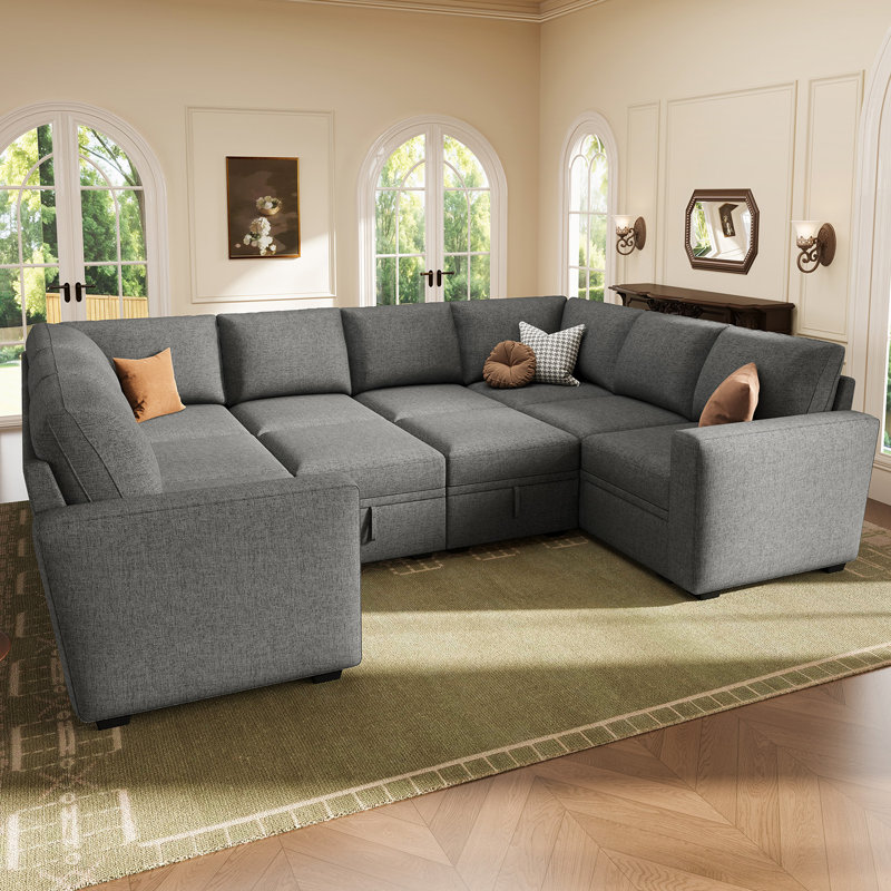 Canapé modulaire en U avec rangement Abramson, Polyester gris