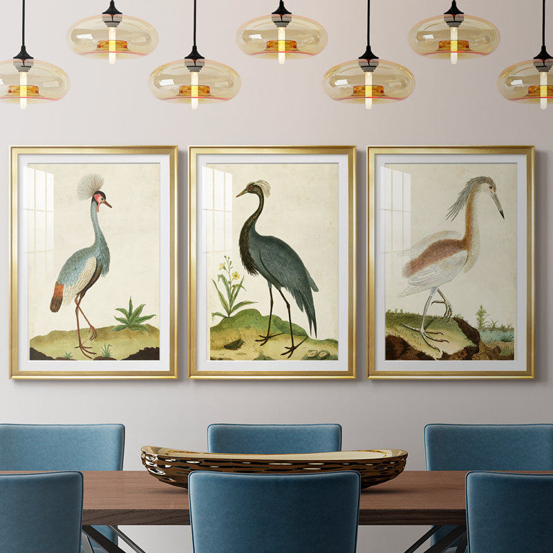 Heron Portrait I - Impression personnalisée de qualité supérieure avec passe-partout - 3 pièces, H 21 po x l 30 po, Doré