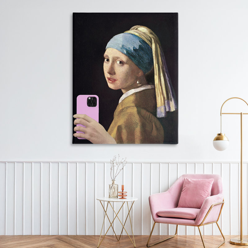 Fille avec téléphone, toile par Master Redux, H 48 po x l 36 po