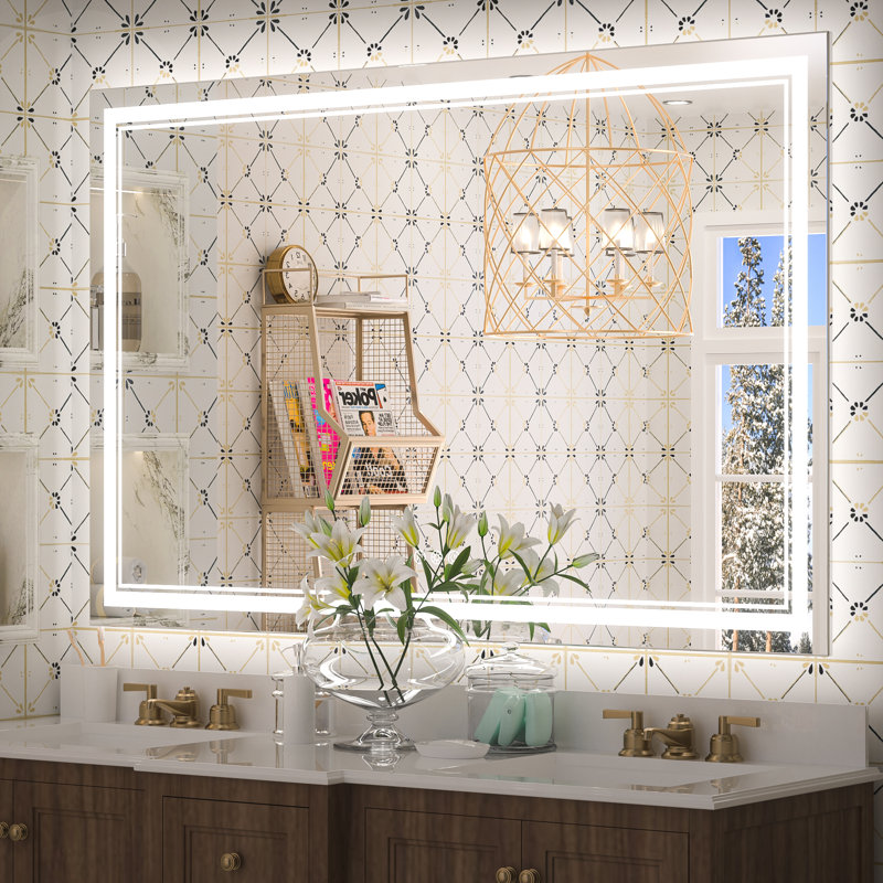 Chrisna LED Bathroom Mirror with Frontlit and Backlit, 3 Colors Temperature & Dimmable Light Anti-fog Tempered Glass Bathroom Vanity Mirror