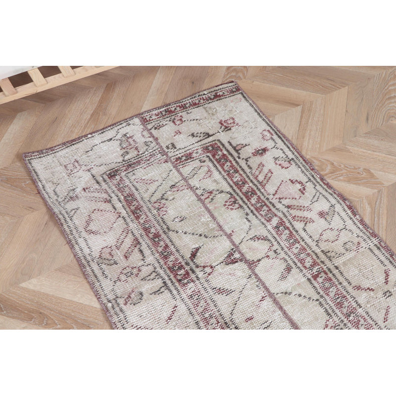 Tapis rétro en patchwork turc Oushak rétro en beige, idéal pour les petites pièces décoratives et les tapis