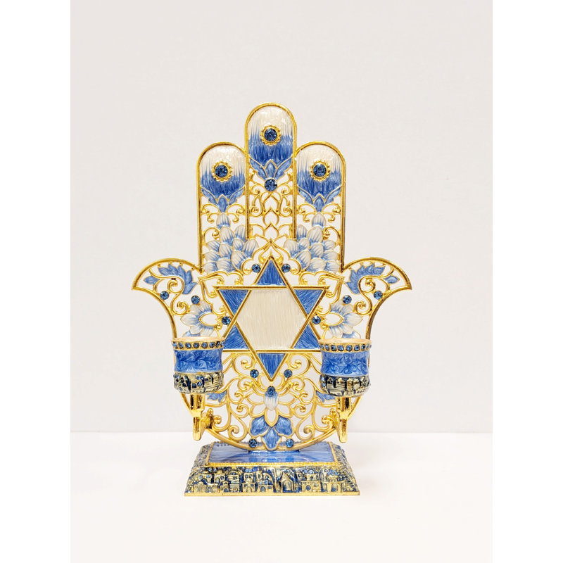 Porte-bougie bleu étoile de David Hamsa