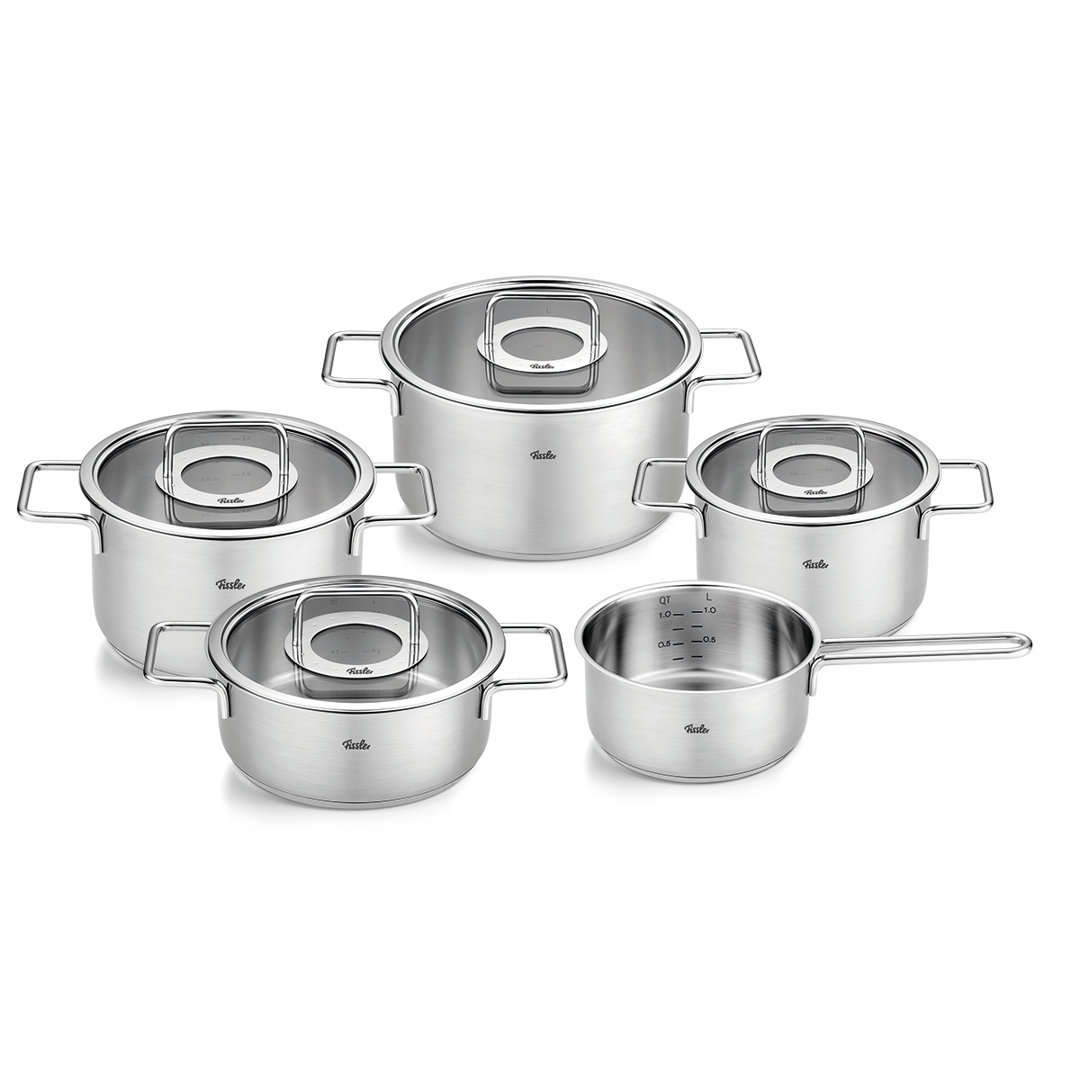 Fissler Pure Collection Stainless Steel Set 9 Piece with Glass Lid Fissler