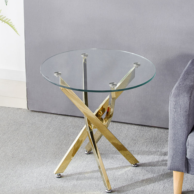Babb Glass Cross Legs End Table, Gold