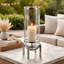 Porte-bougie Rexy Hurricane, pieds argentés minimalistes, verre transparent 16 po