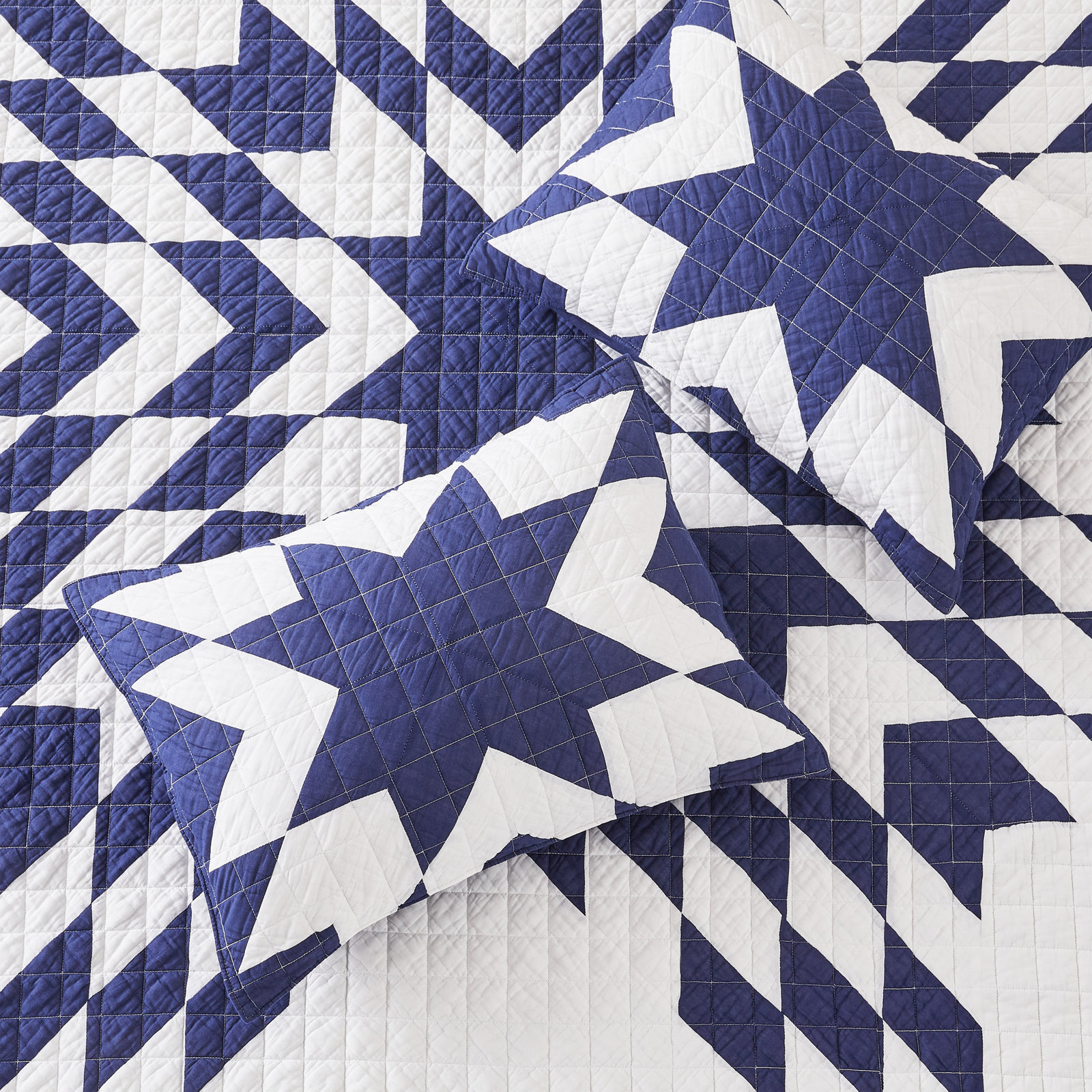 Cotton Quilt Set, Blue, Queen Quilt  + 2 Standard Shams