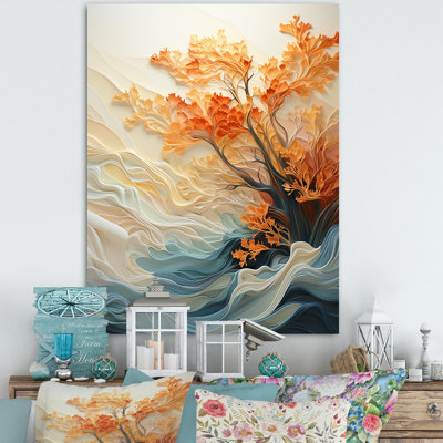 «Orange Bold Waterfall Sunrise II», art mural abstrait