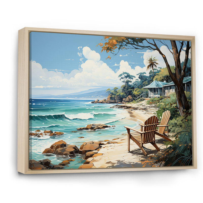 Impression sur toile Turquoise Seaside Trek I - Nautique et plage, Cadre naturel flottant, H 34 po x l 44 po x P 1,5 po