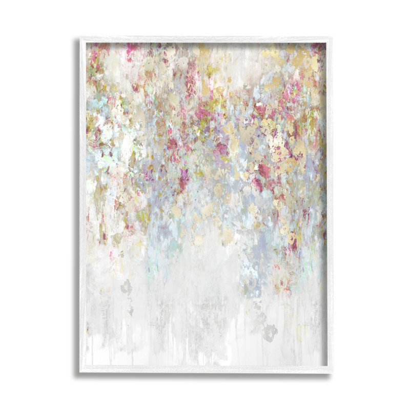 Peinture moderne moderne en cascade de fleurs roses, confettis par - Peinture, H 14 po x l 11 po x P 1,5 po