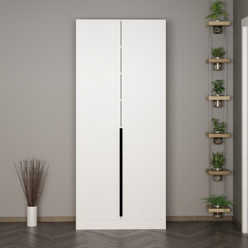 Modern Hall Stand in White, 35.4 x 82.7 x 13.8 inches | 100% Melamine Coated Particle Board with 0.7-inch Thickness | Stylish & Functional Storage Solution for Entryways, Durable and Elegant Design