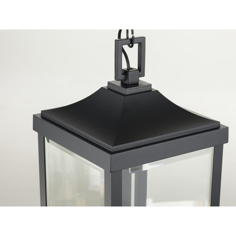 Husby 3-Light Black Outdoor Hanging Lantern with Clear Beveled Glass, Black