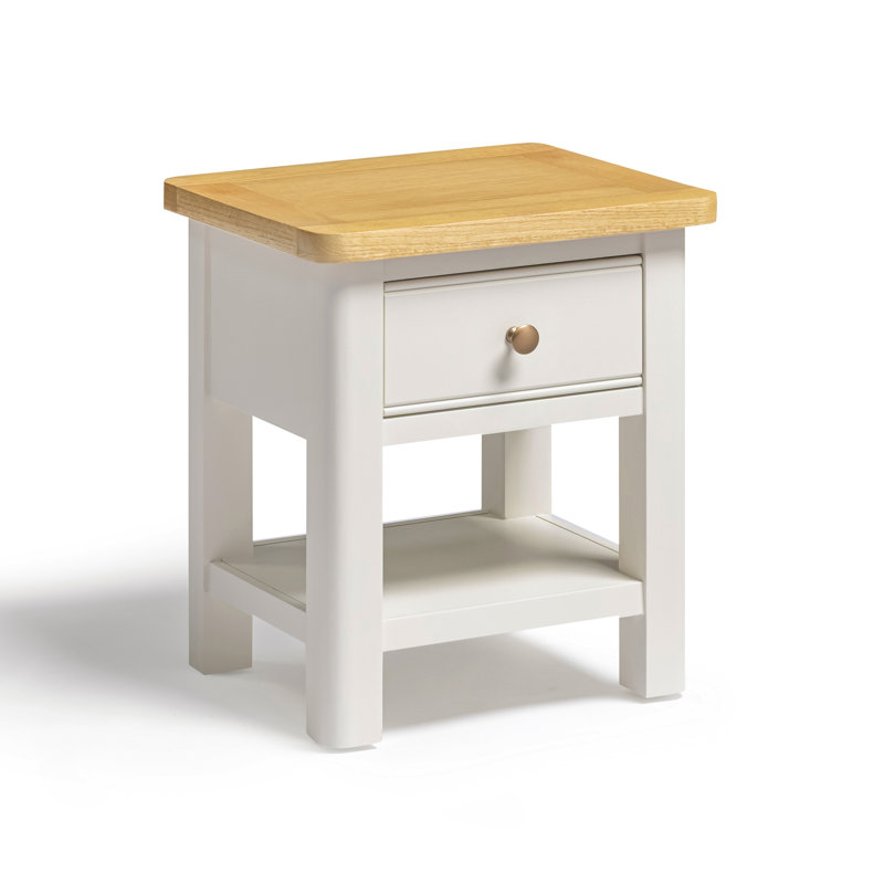 Bodkin Wooden Bedside Table With Drawer - Traditional Farmhouse Style, 47cm H x 40cm W x 36cm D, Oak/Cream