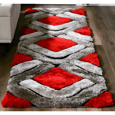 Tapis rouge / gris à poils longs Corey-Leigh