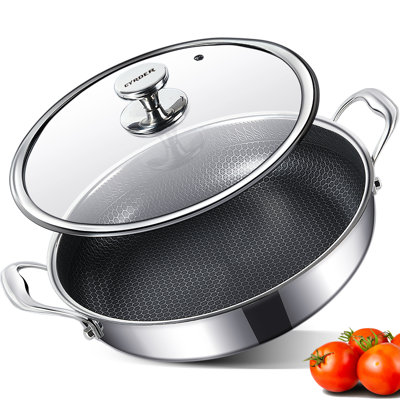 Grande poêle à frire hybride antiadhésive de 33 cm (13 pouces) en acier inoxydable 304L avec couvercle