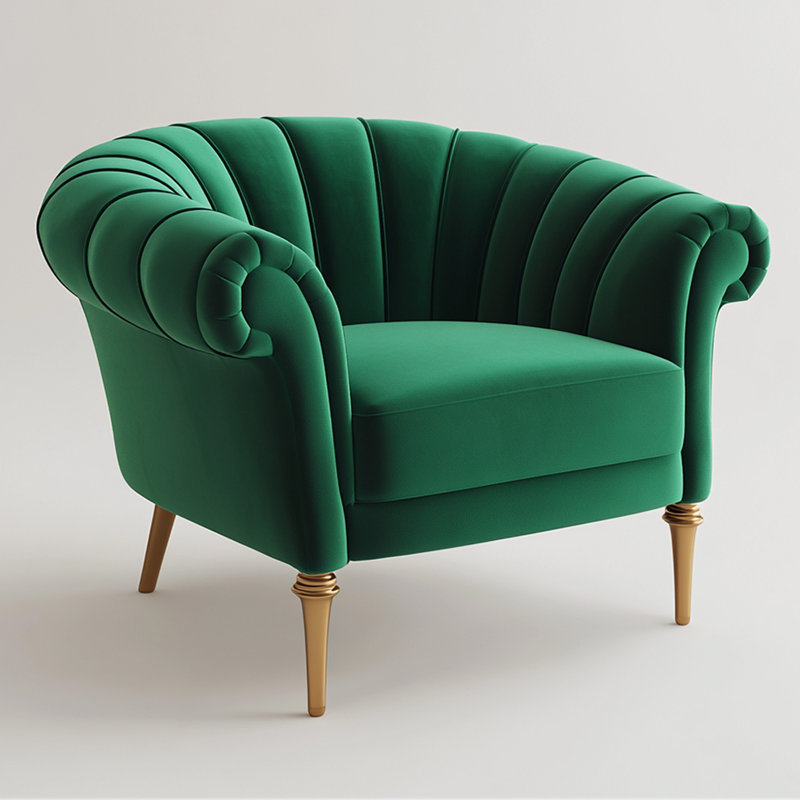 Chaise avec accoudoirs roulés rétro vert émeraude