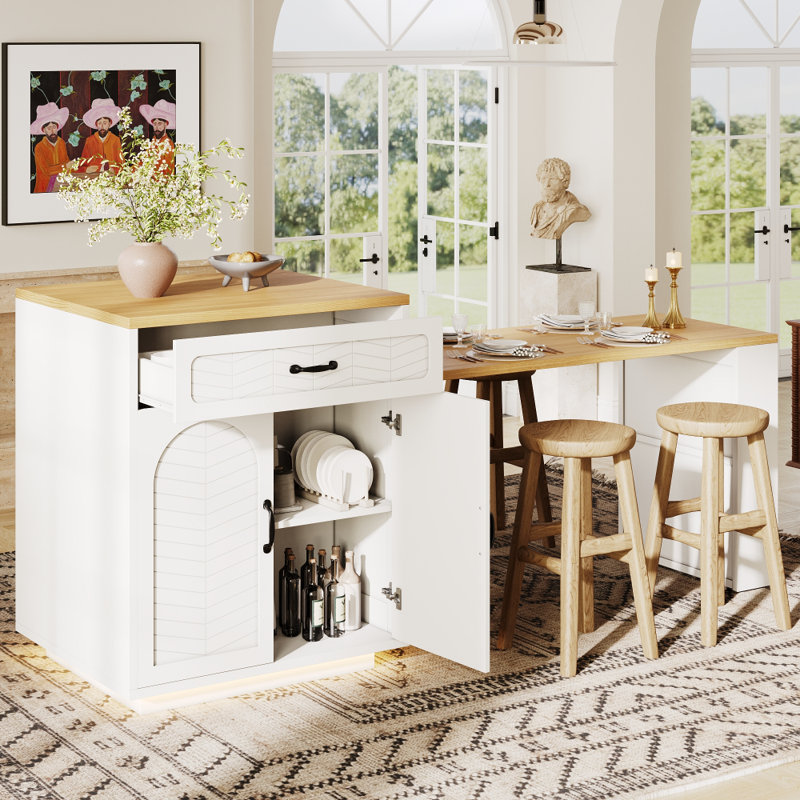 Wood Kitchen Island, White