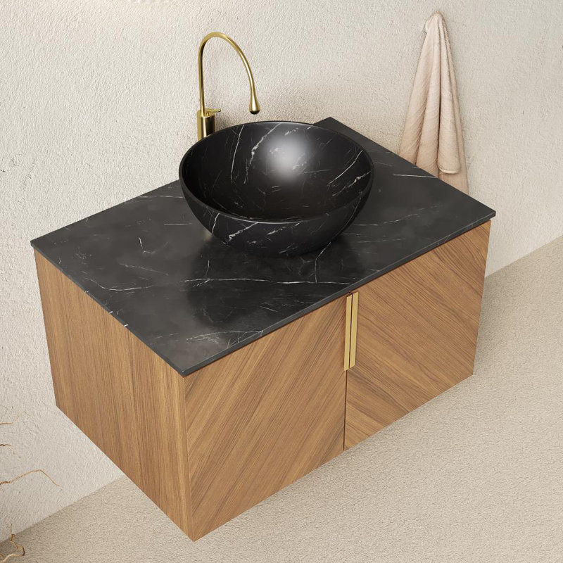 Meuble-lavabo de 30 po avec lavabo et lavabo en céramique noire, Espresso