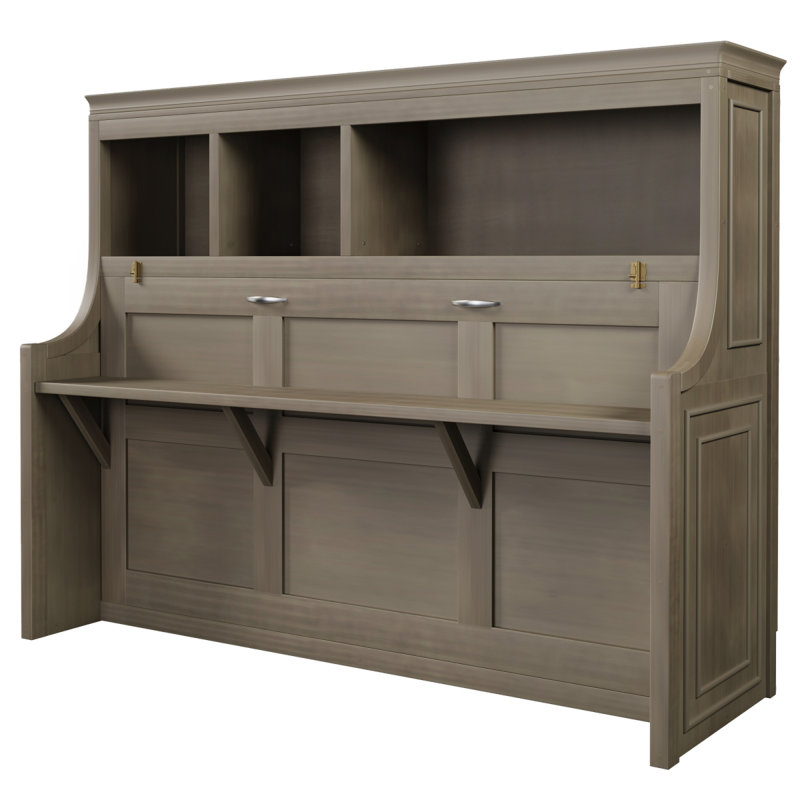 Lit escamotable simple avec bureau et tablettes de rangement, gris délavé