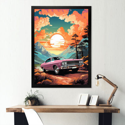«Pink Classic Muscle Car At Sunset»