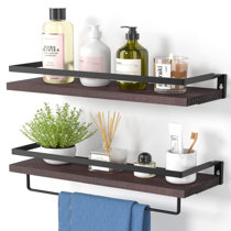 Forbena Floating Bathroom Shelves Wall Mounted, Aesthetic White and Gold  Shelves for Bathroom Accessories, Modern Bathroom Organizer with Tower Bar