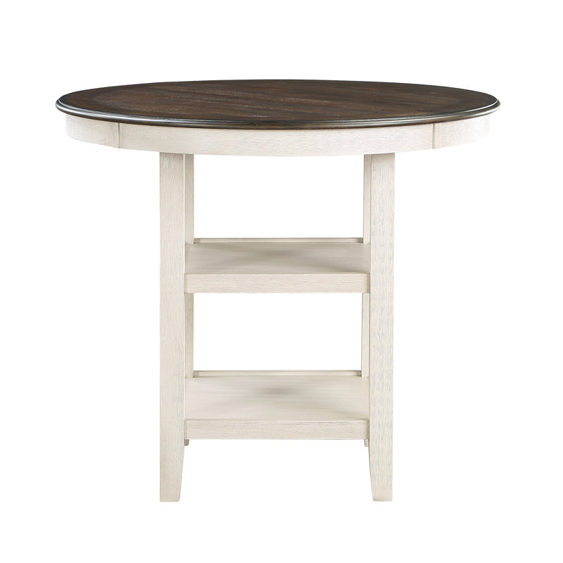  1Pc Counter Height Table With 2X Display Shelves Transitional Style Furniture (Only Tables, No Chairs), Antique Brown/White