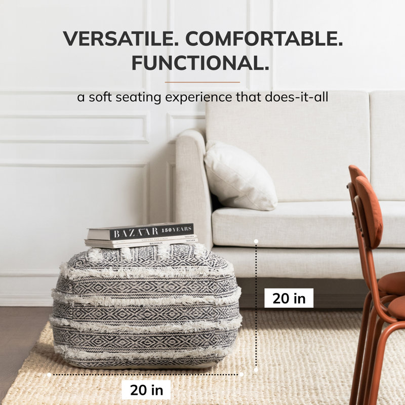 Pouf carré 20 po Darbydale, Mélange de coton gris