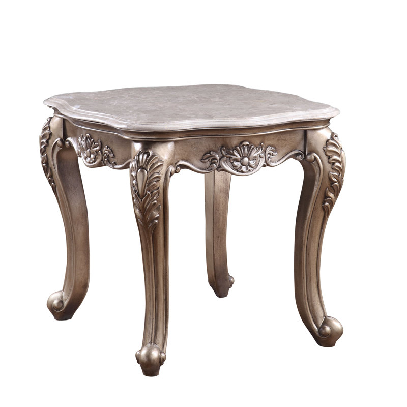 Jayceon Classic Queen Anne Legs Marble Top End Table in Champagne