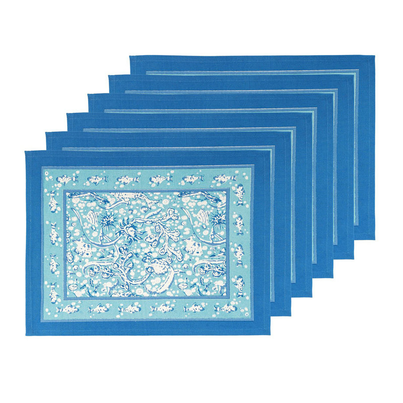 La Mer 100% Cotton Rectangle Placemats, Blue