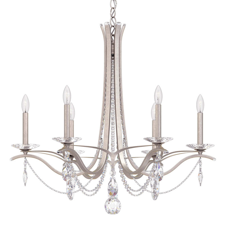 Vesca 6 - Light Chandelier, Antique Silver, Radiance Crystal