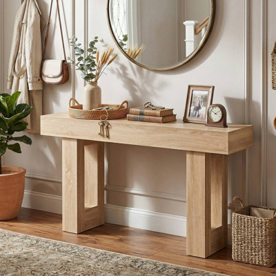 63" Long Farmhouse Style Console Entryway Table, Spacious Mixed Open & Closed Storage Zones, Fits Entryway, Living Room