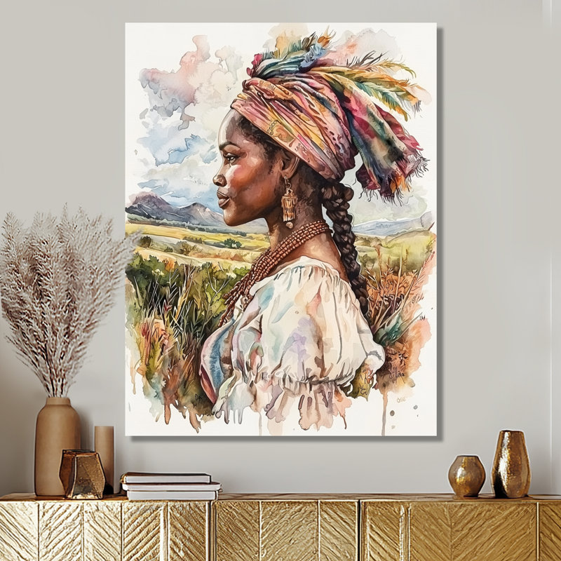 «Gullah Woman African Memory I» - art mural femme afro-américaine, Toile tendue, Ne s’applique pas, H 20 po x l 12 po