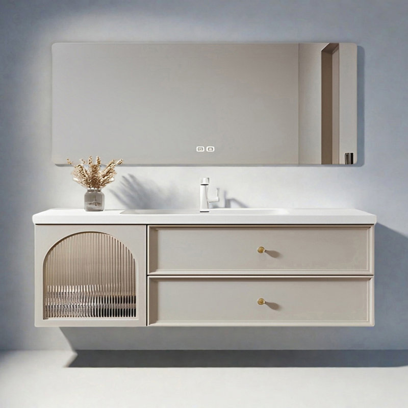French cream style rest room bathroom cabinet, 63"