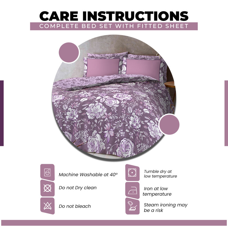 Geometric Bedding Set with Duvet Cover Matching Fitted Sheet and Pillowcases Soft Polycotton Easy Care