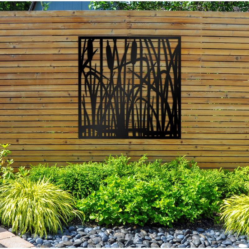 Panneau d'intimité en aluminium découpé au laser Reeds - Art mural extérieur thermolaqué en métal, paravent de clôture décoratif pour clôture de jardin
