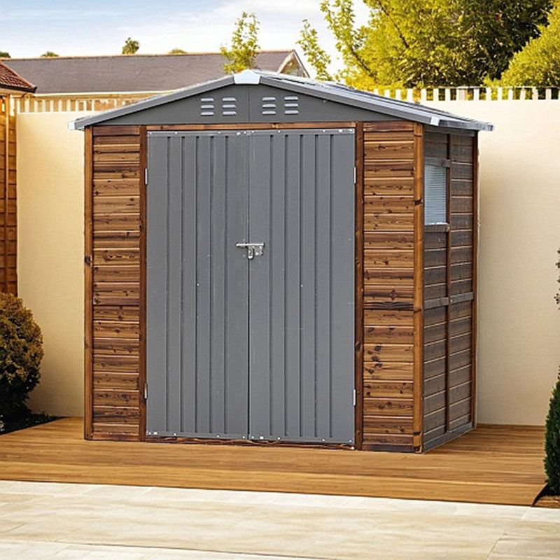 8*8FT Iron-Wood Combination Tool Shed – A Perfect Blend Of Nature And Functionality, 75.59" H x 72.24" W x 48.23" D